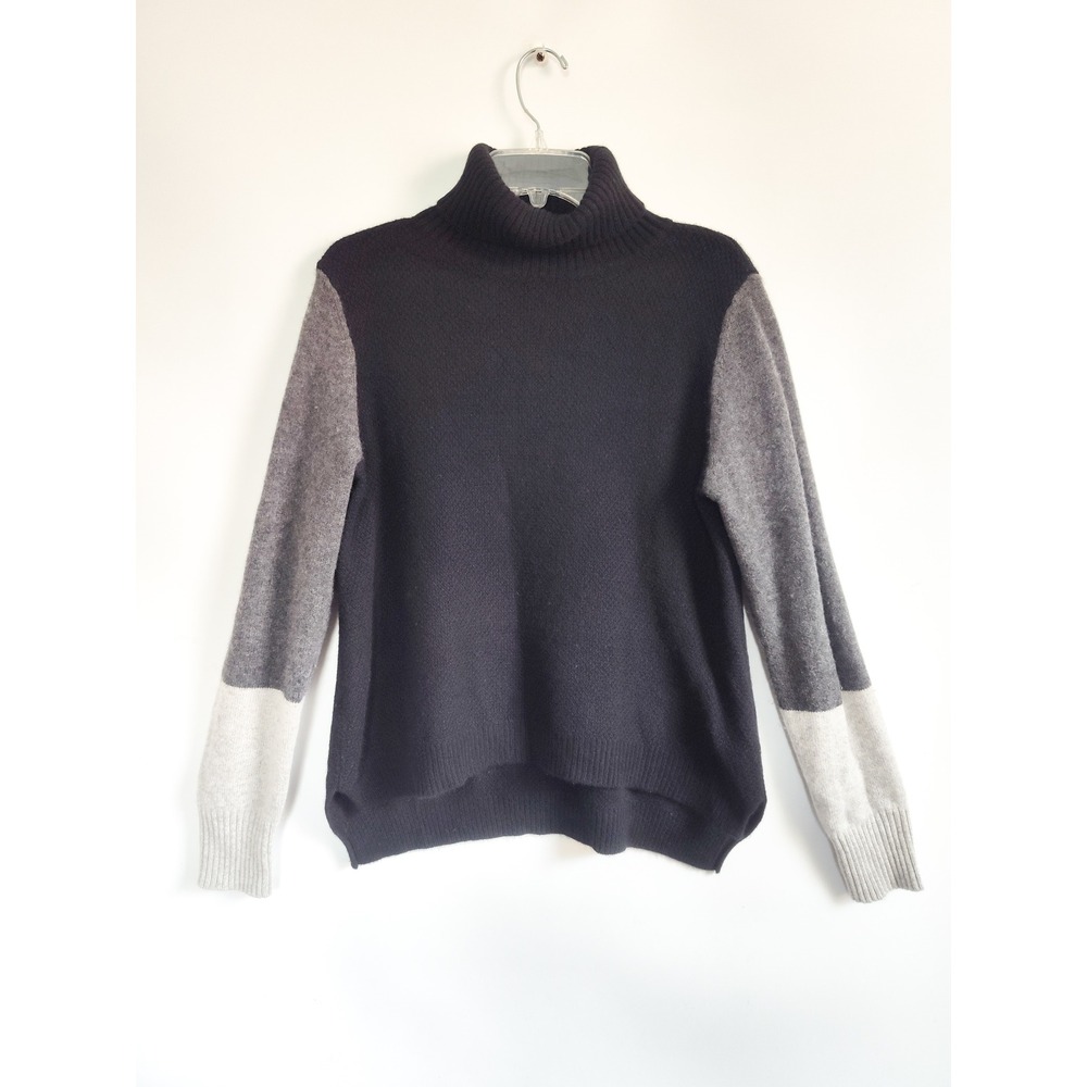 Pure Amici Sweater Large 100% Cashmere Turtleneck Black Gray Colorblock Cozy